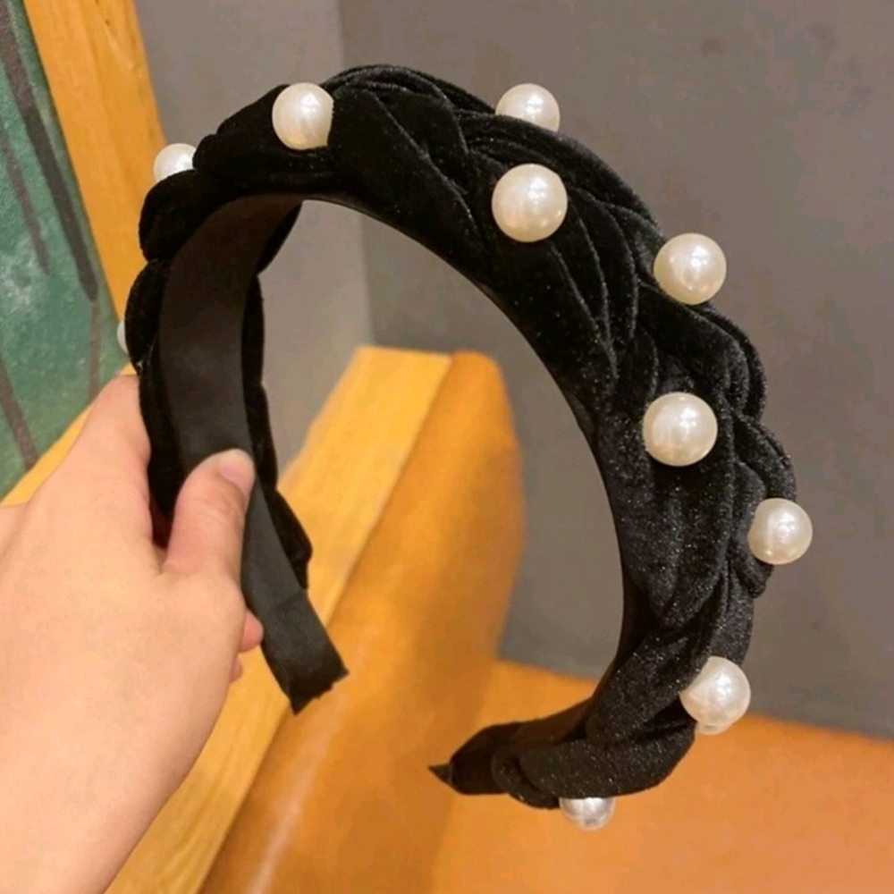 Braided velvet headbands with pearl